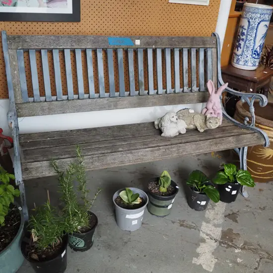 cast metal and wood garden bench seat