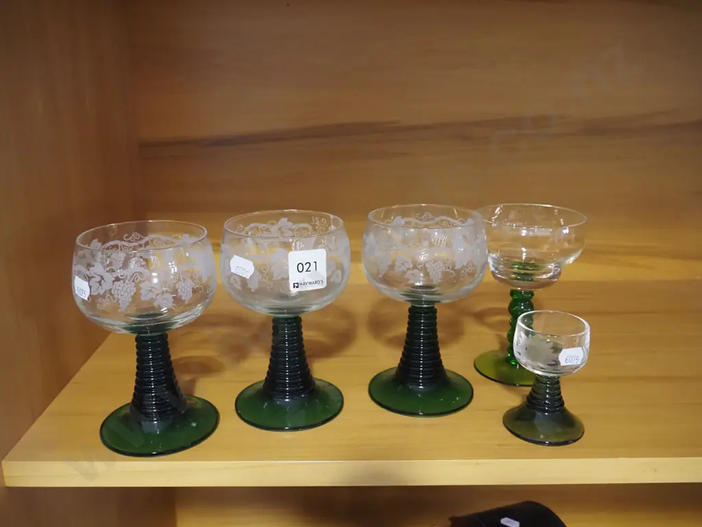 etched green glass goblets Image 1++