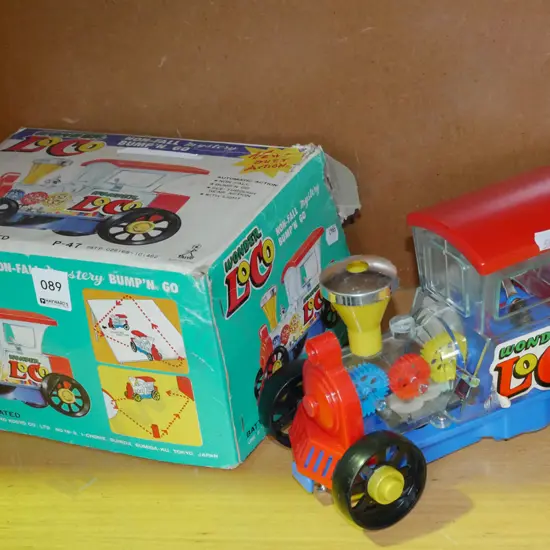 plastic child's toy train with original box