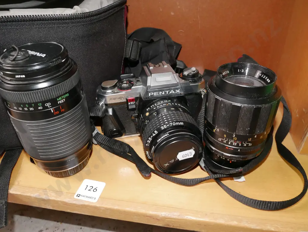 Pentax Program A 35mm SLR film camera, with bag and 2 additional lenses Image 1++