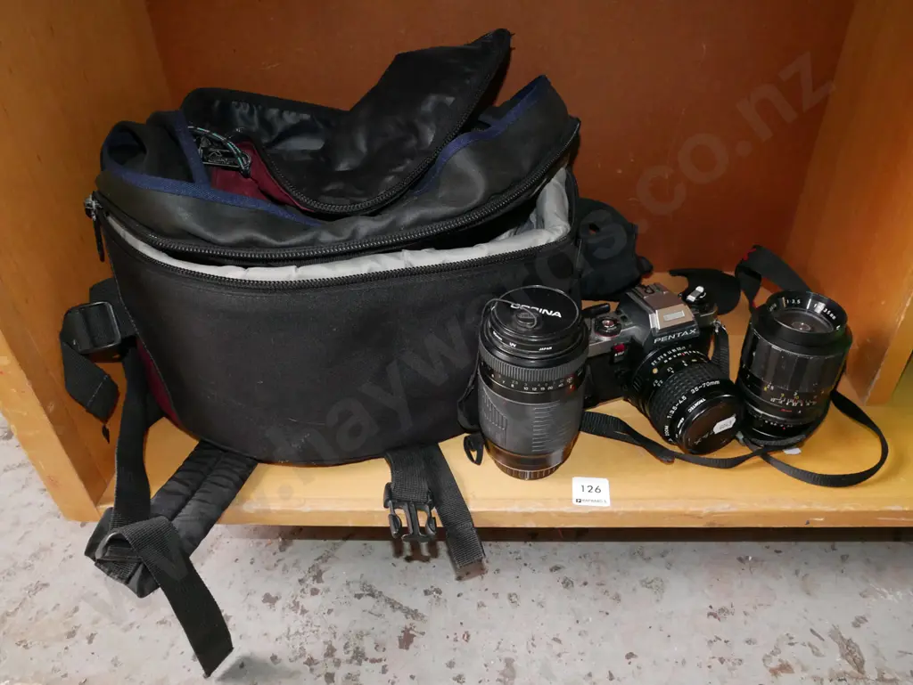 Pentax Program A 35mm SLR film camera, with bag and 2 additional lenses Image 1++