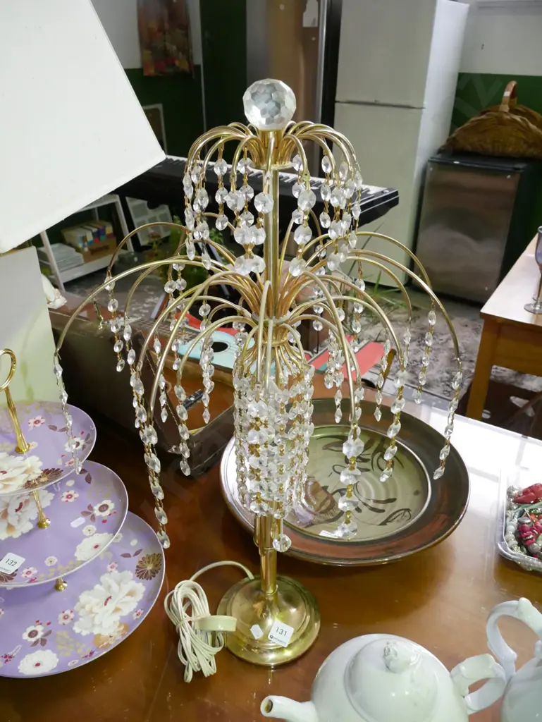 brass table lamp with numerous glass lustres H-630 Image 1++