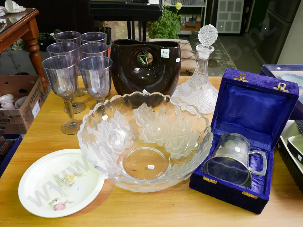 ships decanter, wines glasses, beer stein, baby bowl, glass bowl Image 1++