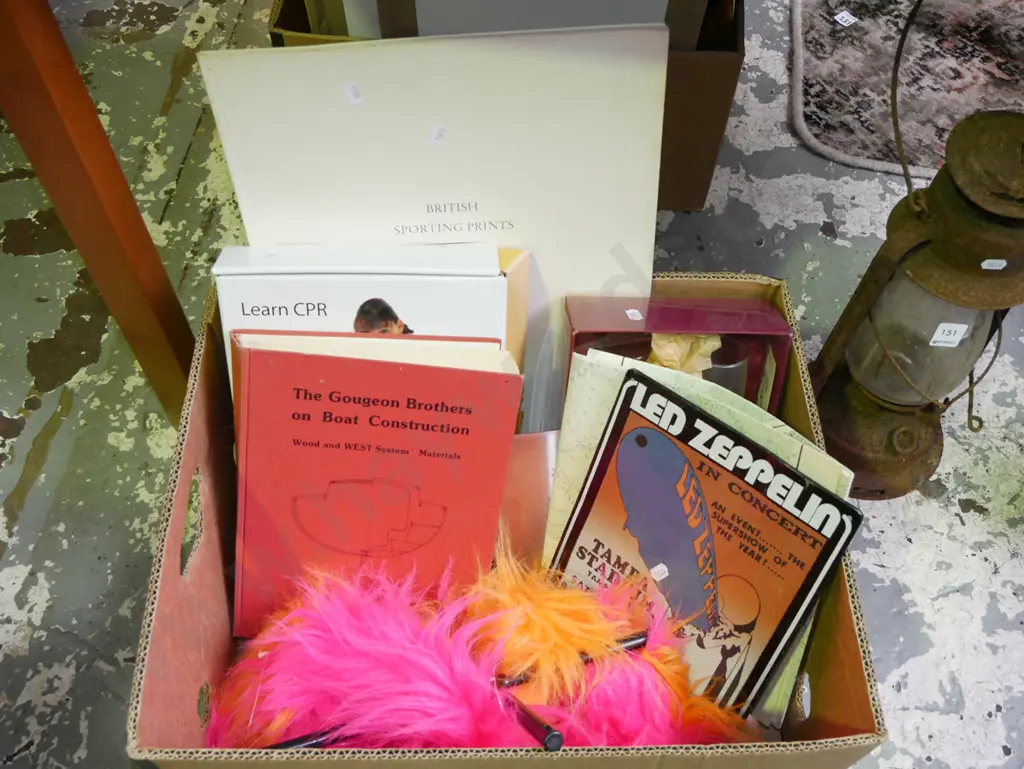 box; Led Zeppelin print, furry puppet, boat book etc Image 1++