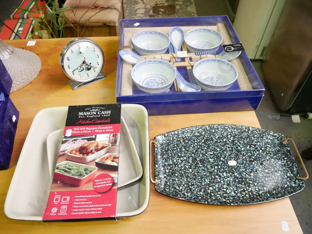 presentation Asian bowl set, alarm clock, paua tray, as-new baking dishes Image 1++