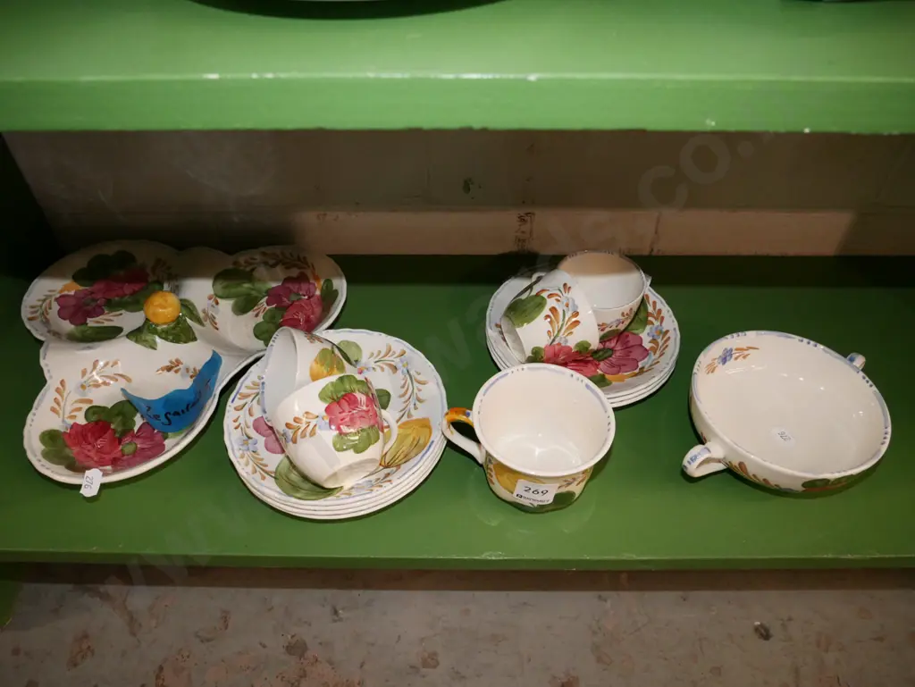Belle Fiore bowl, cups, saucers, serving dish - repair Image 1++