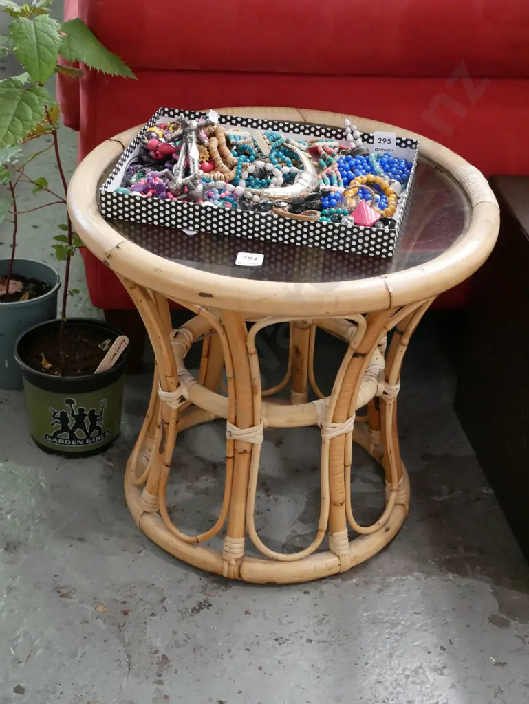 bamboo and smoked gass top end table Image 1++