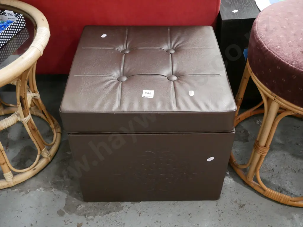 vinyl upholstered deep buttoned storage ottoman Image 1++
