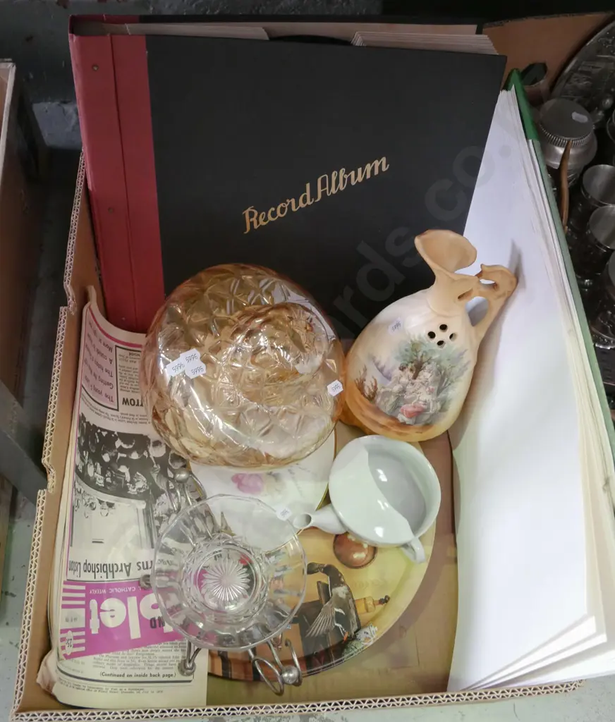 box; amber glass light fitting, ewer vase, artist's paper etc Image 1++
