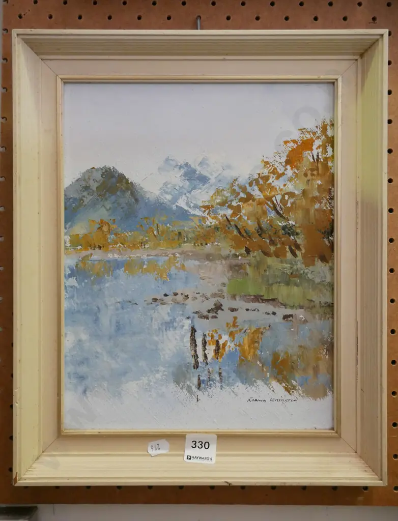 Robina Templeton oil on board - lake and mountains scene Image 1++