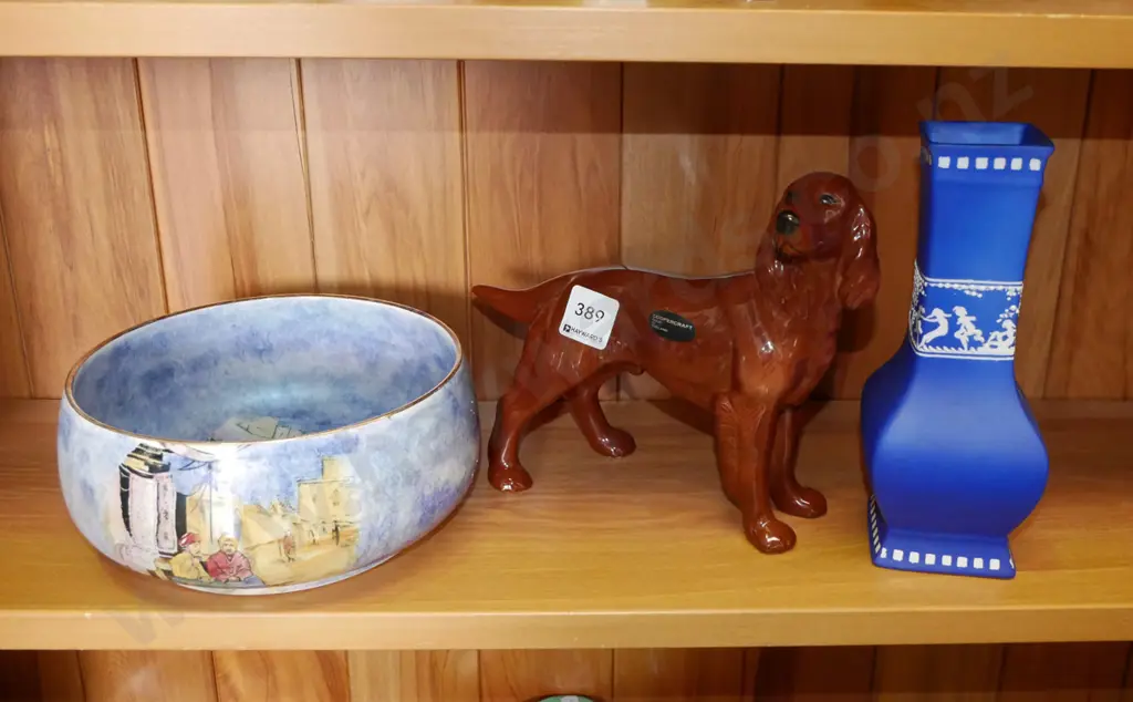 Grimwades bowl, blue and white vase, Coopercraft dog figurine Image 1++