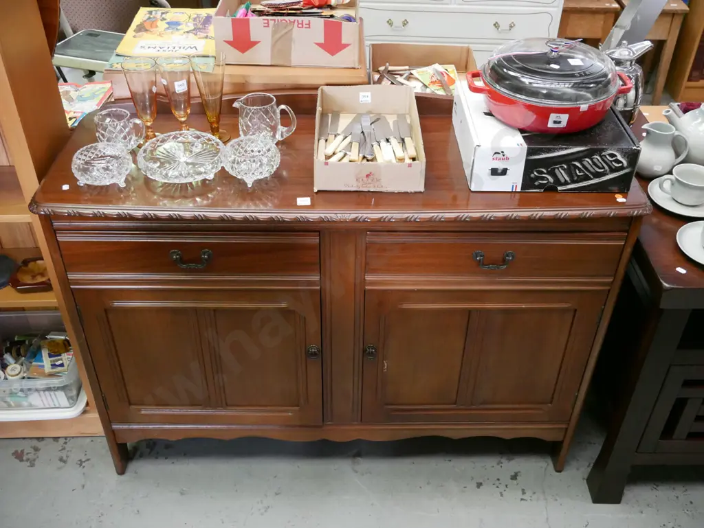 reproduction mahogany sideboard with 2 doors, 2 drawer - pie crusted edging Image 1++