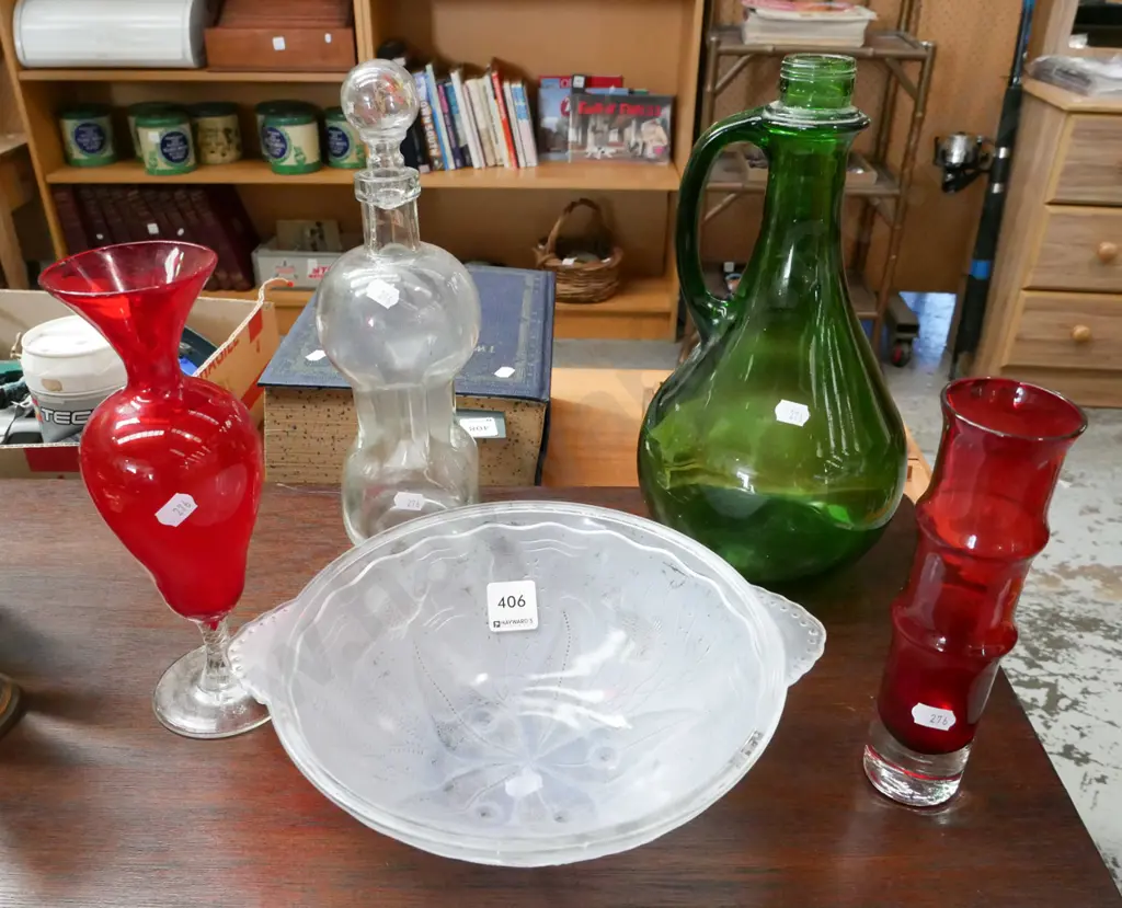 red glass vase, goblet, seascape bowl etc Image 1++