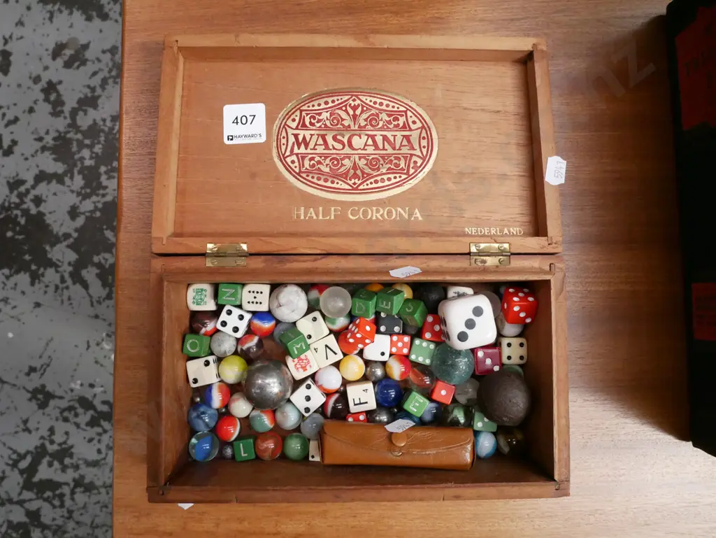 cigar box with dice and marbles Image 1++