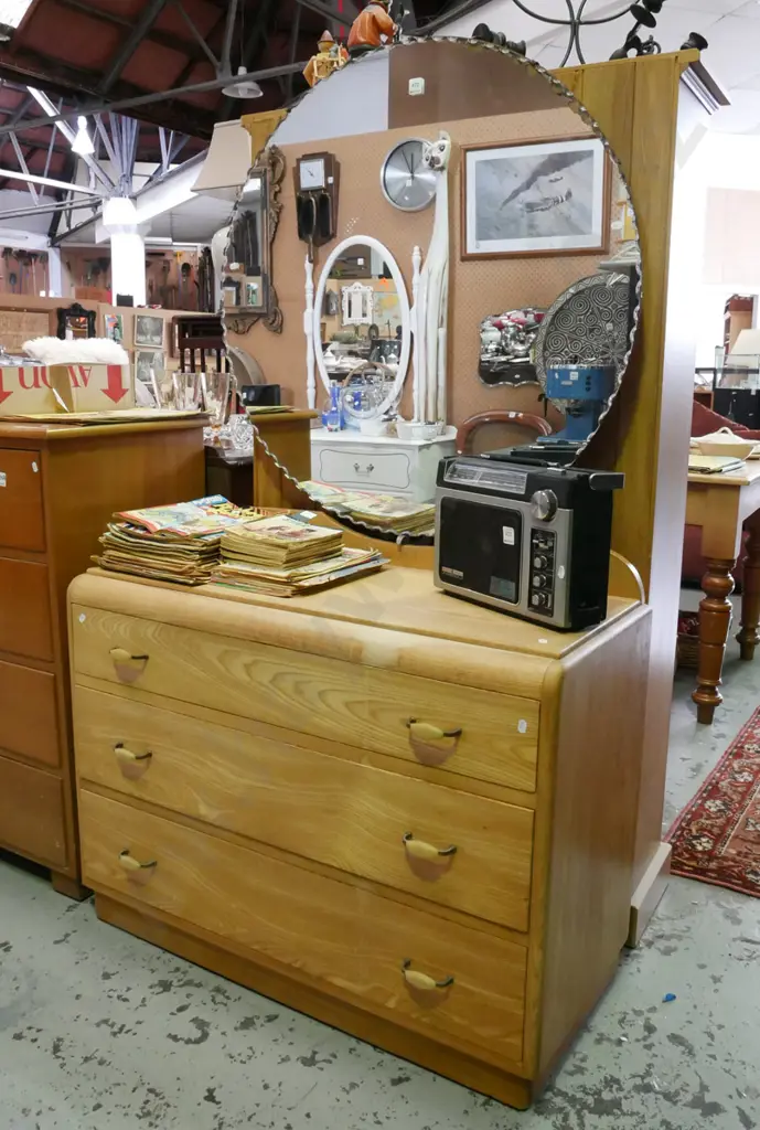 solid oak mirror back dresser - varnish needs attention - silvering to mirror H-1590 W-940 D-400 Image 1++