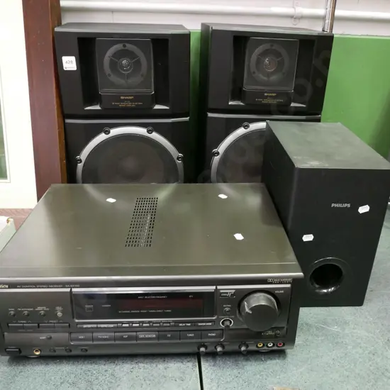 Technics AV control stereo receiver with 3 speakers