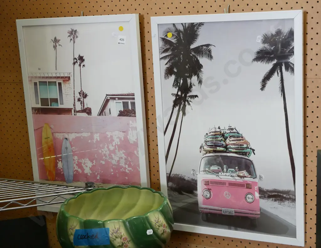 2x framed poster prints - surfboards, kombi Image 1++