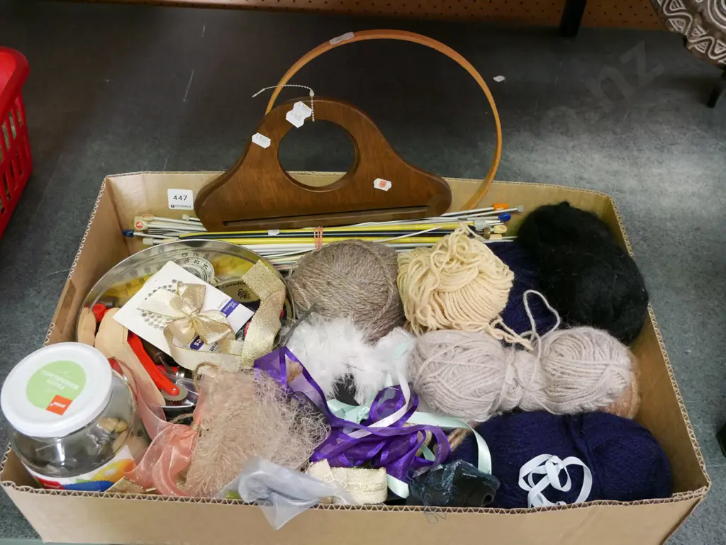 box; knitting yarn, needles, ribbons etc Image 1++