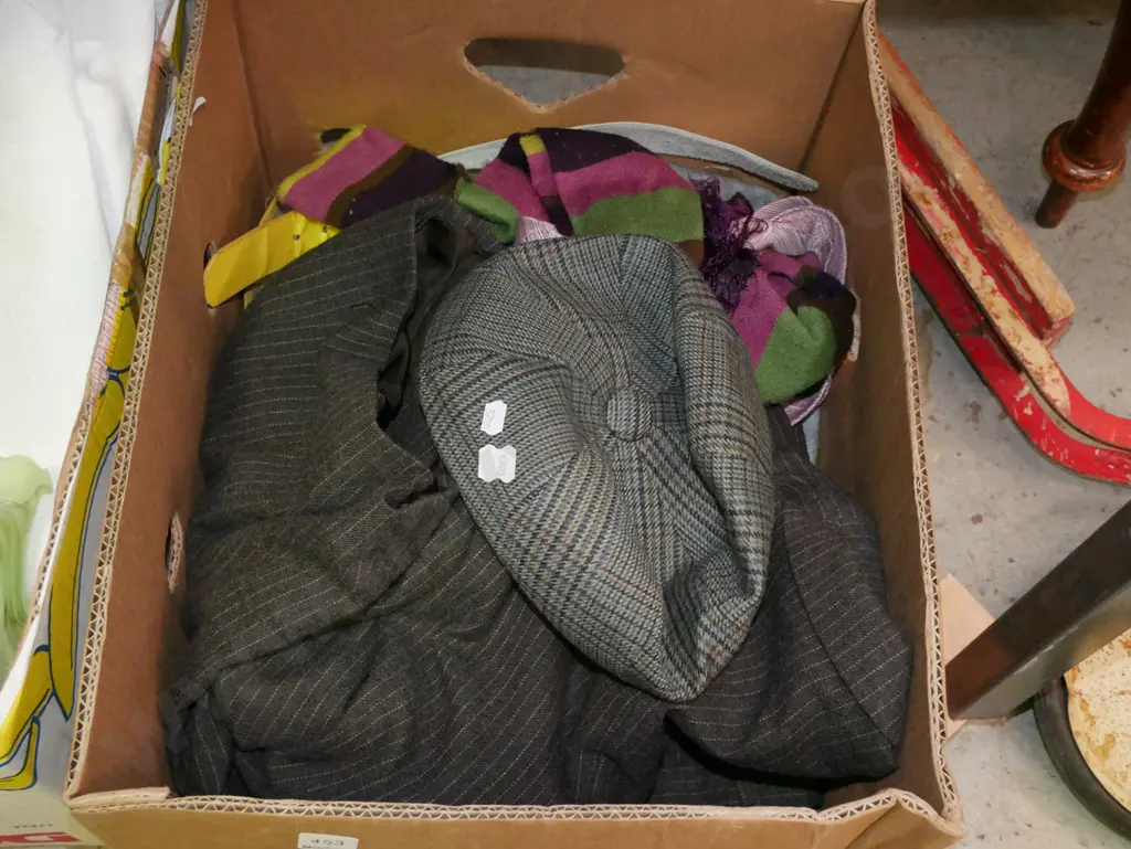 box; scarves, ties, gents woollen suit etc Image 1++