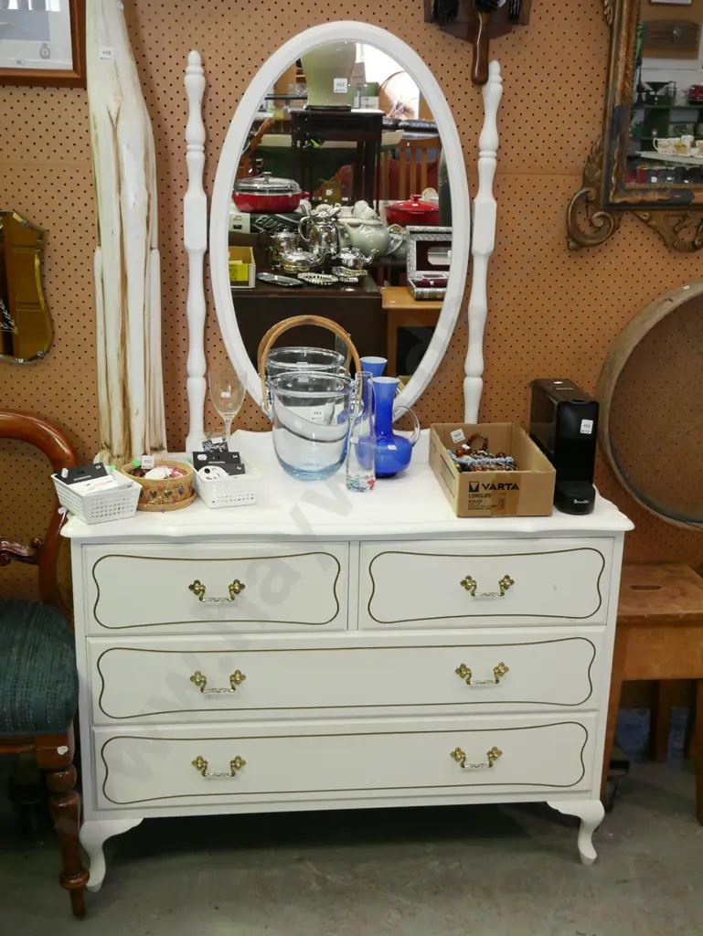 white painted mdf cab leg 4 drawer mirror back dresser H-1630 W-1060 D-400 Image 1++