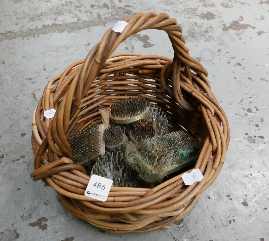 cane basket, vintage metal flower arranging frogs Image 1++