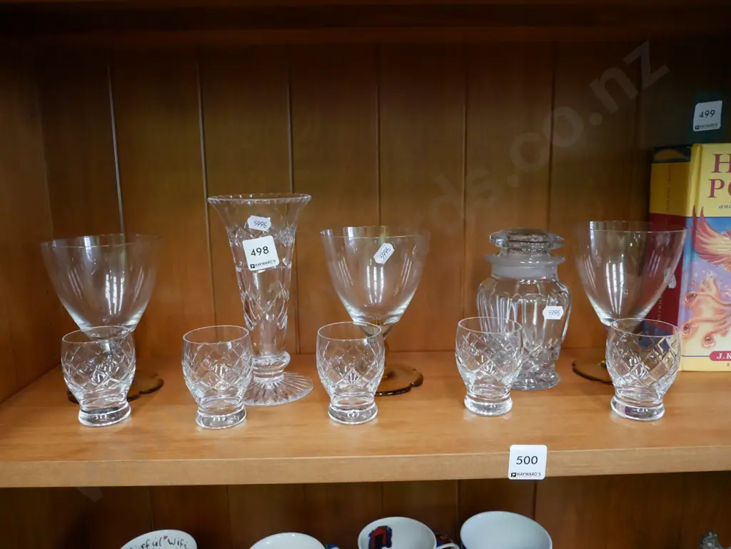 small crystal tumblers, wine glasses, vases, lidded canister Image 1++