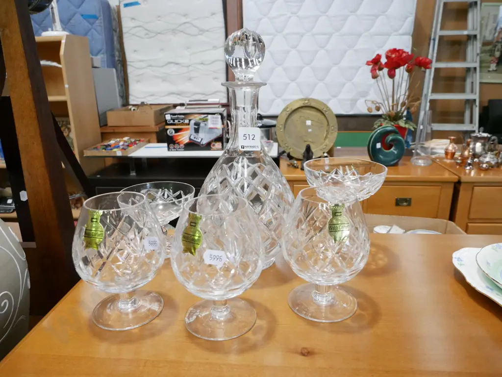 Webb Corbett decanter with 3 matching goblets and 2 other glasses Image 1++