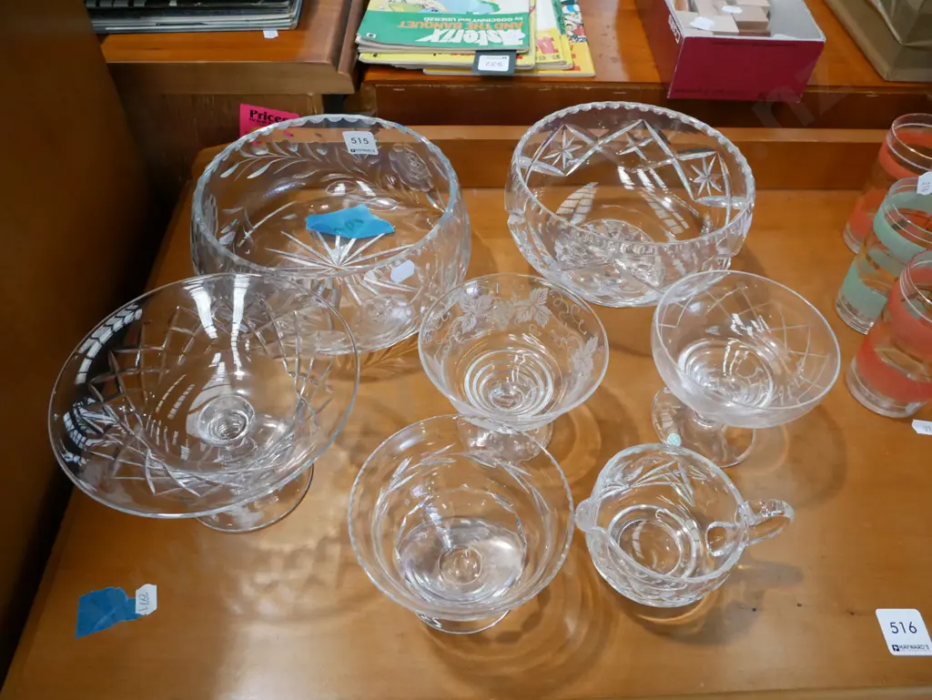 cut crystal bowls, comports, small jug - chips to 1 bowl Image 1++