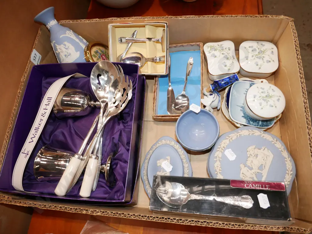 box; goblets, salad tongs, jasper ware items etc Image 1++