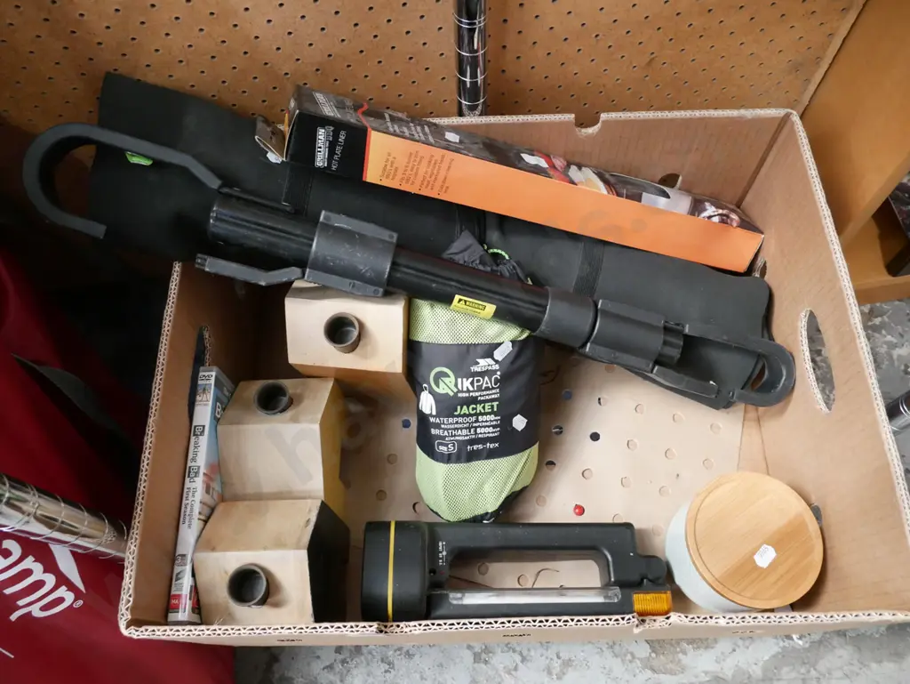 box; puzzler's felt, wooden candlesticks, bbq hot plate liner, car bike rack beam Image 1++