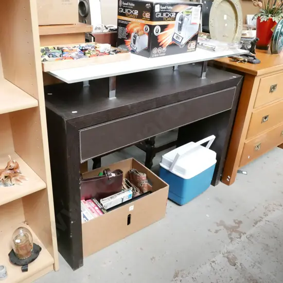 wood veneer, vinyl and ceramic glass top hall table with 1 storage drawer H-870 W-1080 D-360