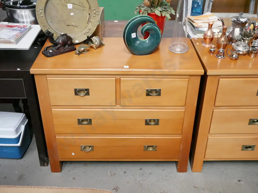 solid rimu 4 drawer chest with brass campaign handles H-770 W-910 D-450 Image 1++