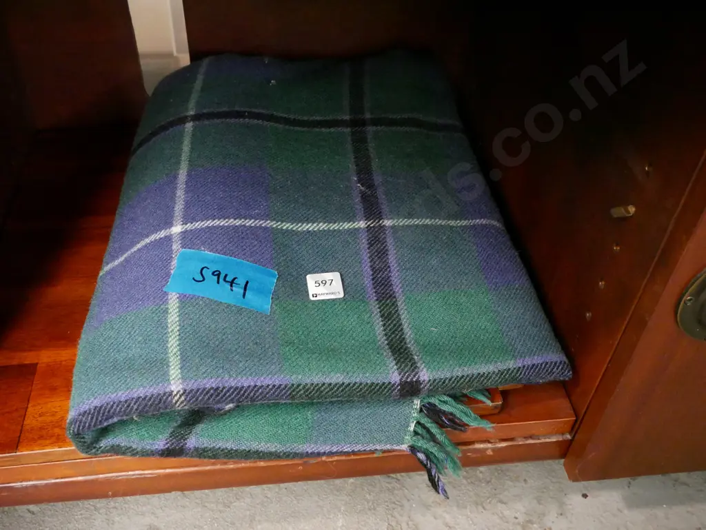 blue and green checked travel rug Image 1++