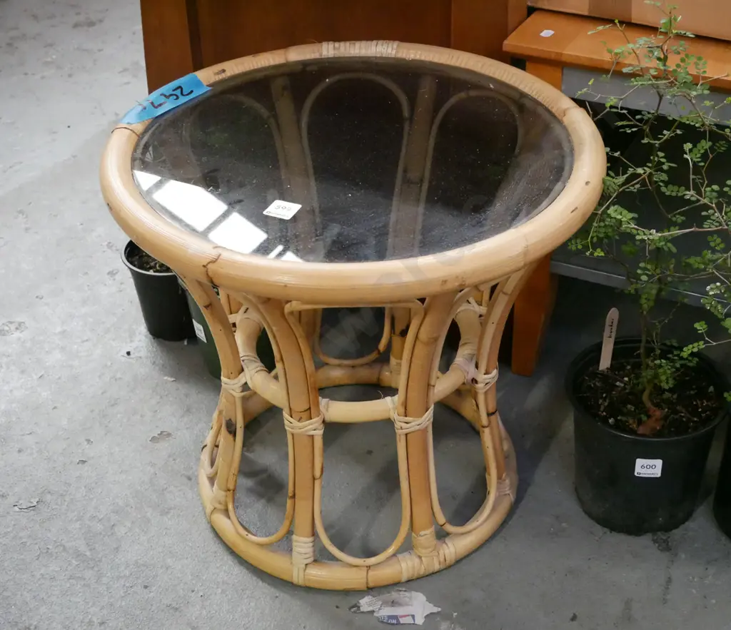 bamboo smoked glass circular end table Image 1++