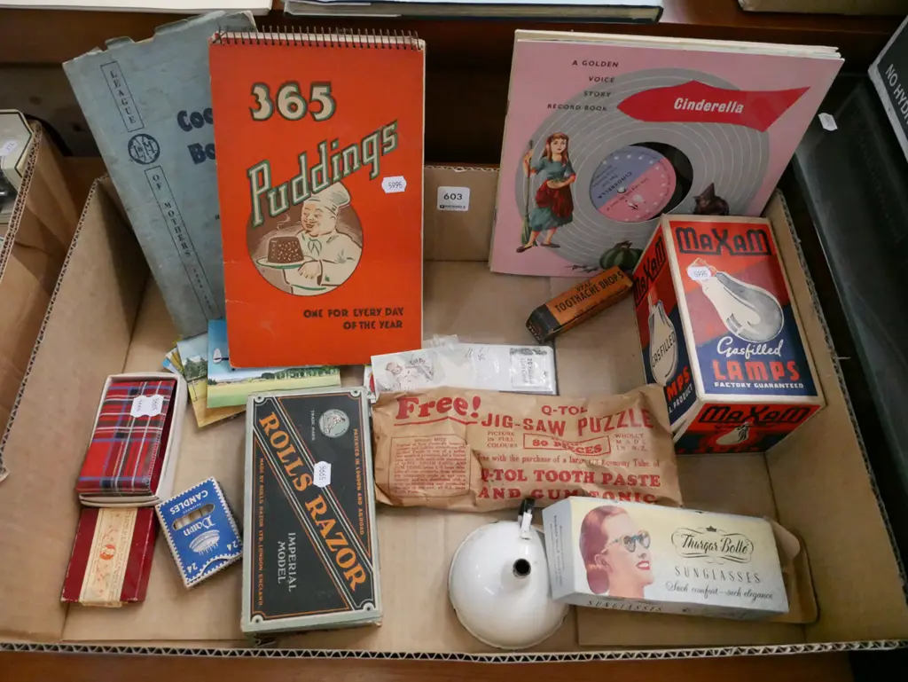 box; cookbooks, Cinderella record, Rolls razor etc Image 1++