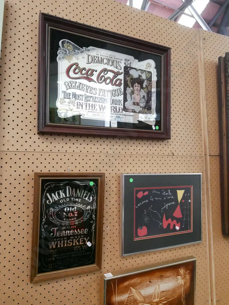 Coca Cola mirror, Jack Daniels mirror, framed print - green dots Image 1++
