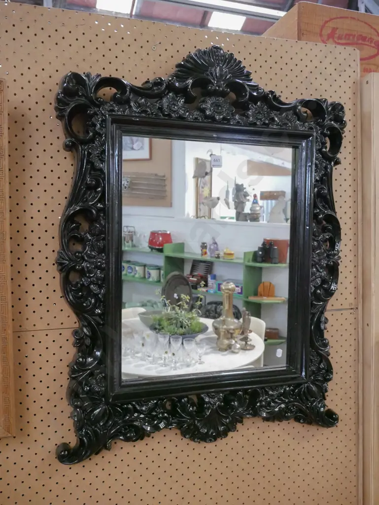 ornate black composite wall mirror H-800 W-600 Image 1++