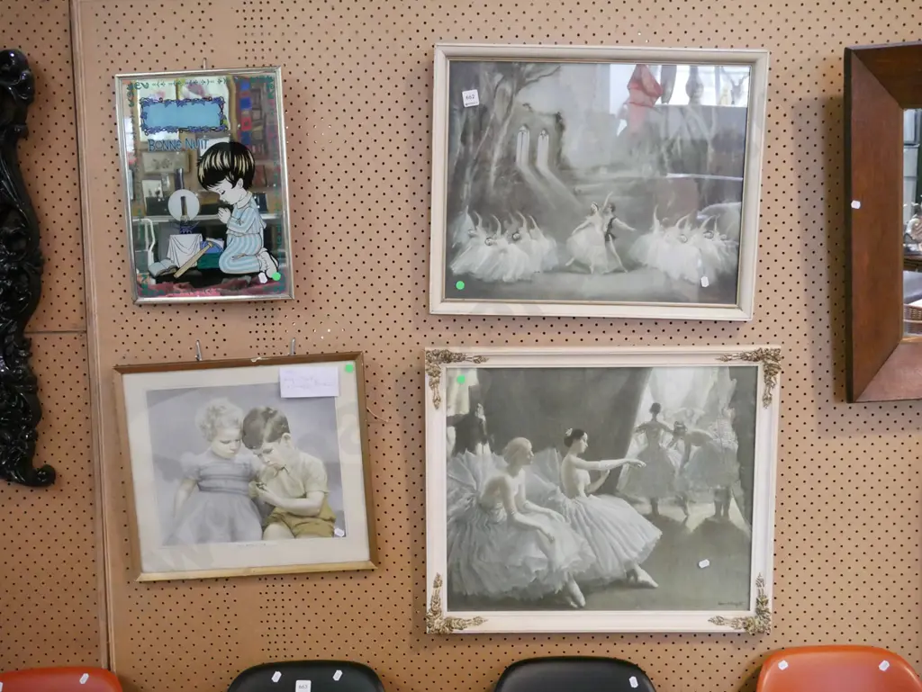2x ballerina prints, King Charles, Princess Anne print, picture mirror - green dots Image 1++