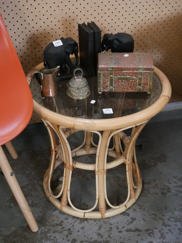 bamboo and smoked glass end table Image 1++