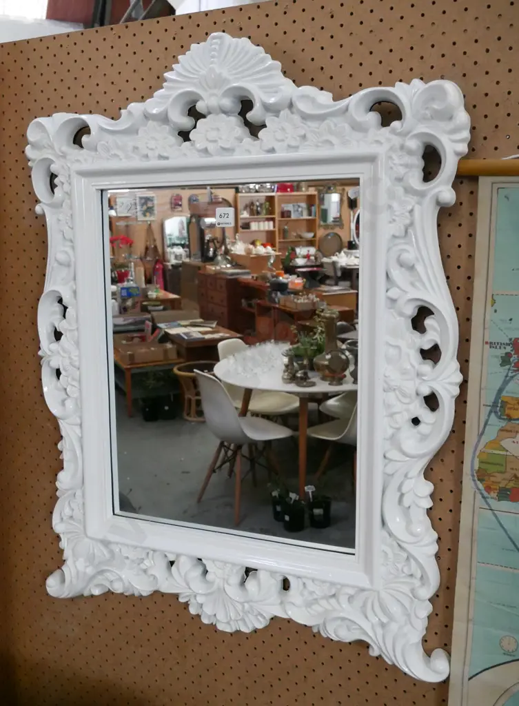 ornate white painted framed wall mirror H-860 W-630 Image 1++