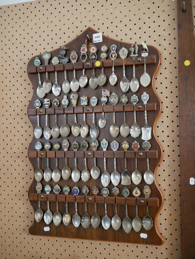 souvenir teaspoons in rack, draughting square - yellow dots Image 1++