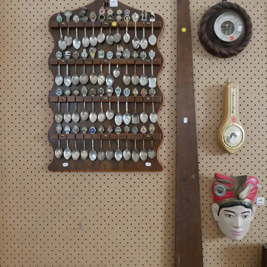 souvenir teaspoons in rack, draughting square - yellow dots