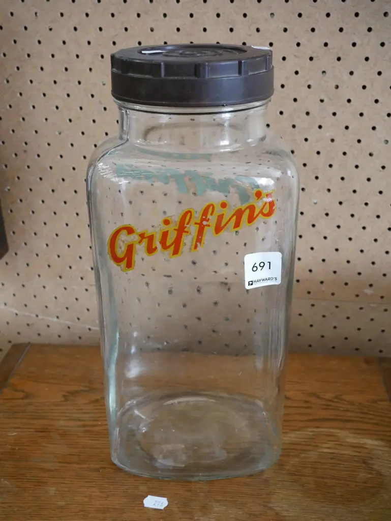 vintage glass and bakelite Griffins Biscuit canister H-320 Image 1++