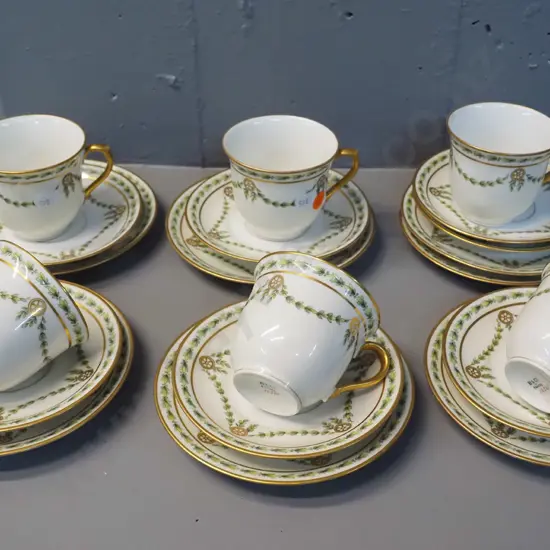 6x L. Bernardaud & Co (B&Co) Limoges trios with spare plate and saucer