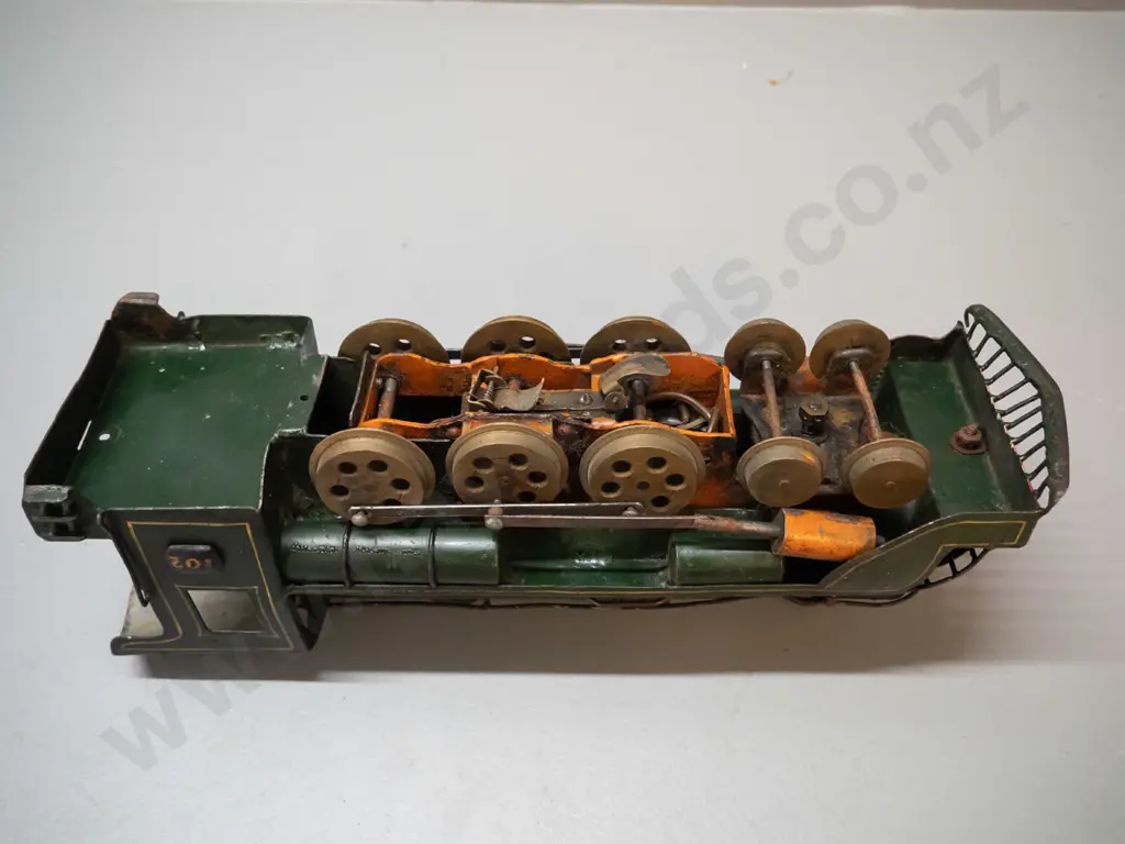 heavy metal model railway locomotive with electrical motor, corrosion and paint wear - unknown gauge, wheels are 60mm Image 1++