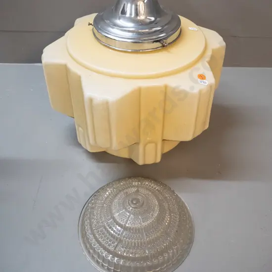 large art deco hexagonal faceted ceiling light fitting with chrome journal & moulded glass insert H-340
