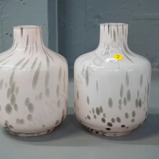 pair of art glass vases - mottled pink and clear H-180 D-125