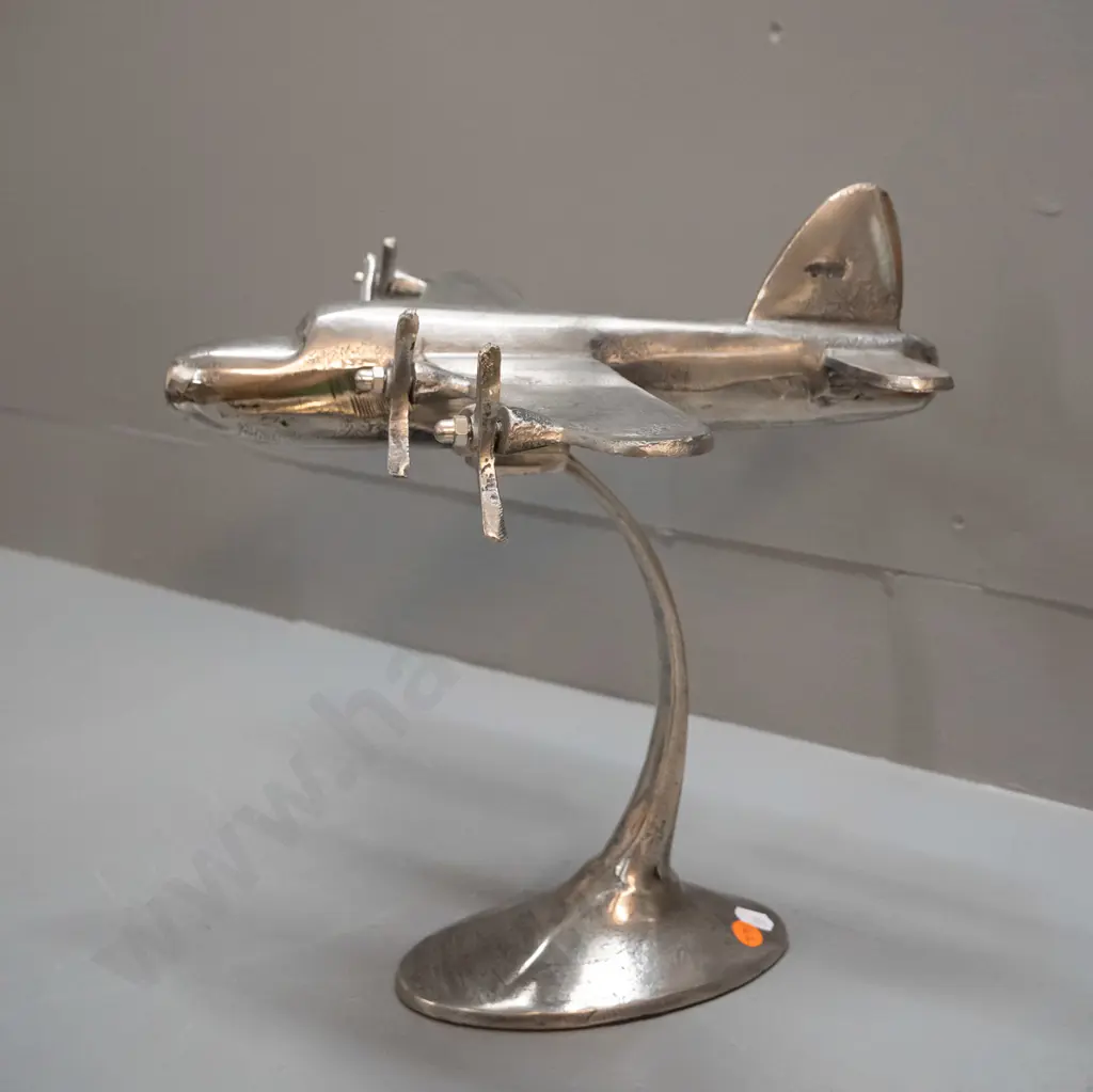 reproduction deco style cast aluminium model aeroplane on stand - casting a bit rough in places H-290 W-410 L-300 Image 1++