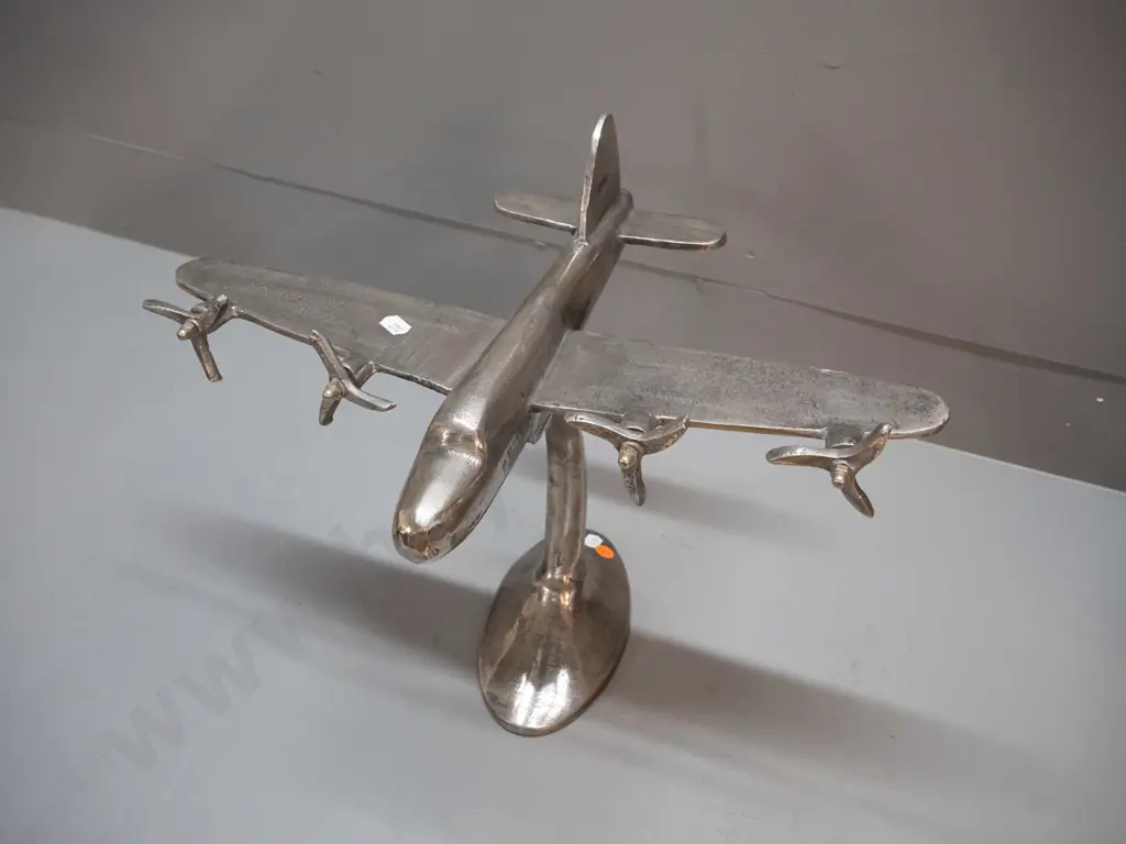 reproduction deco style cast aluminium model aeroplane on stand - casting a bit rough in places H-290 W-410 L-300 Image 1++