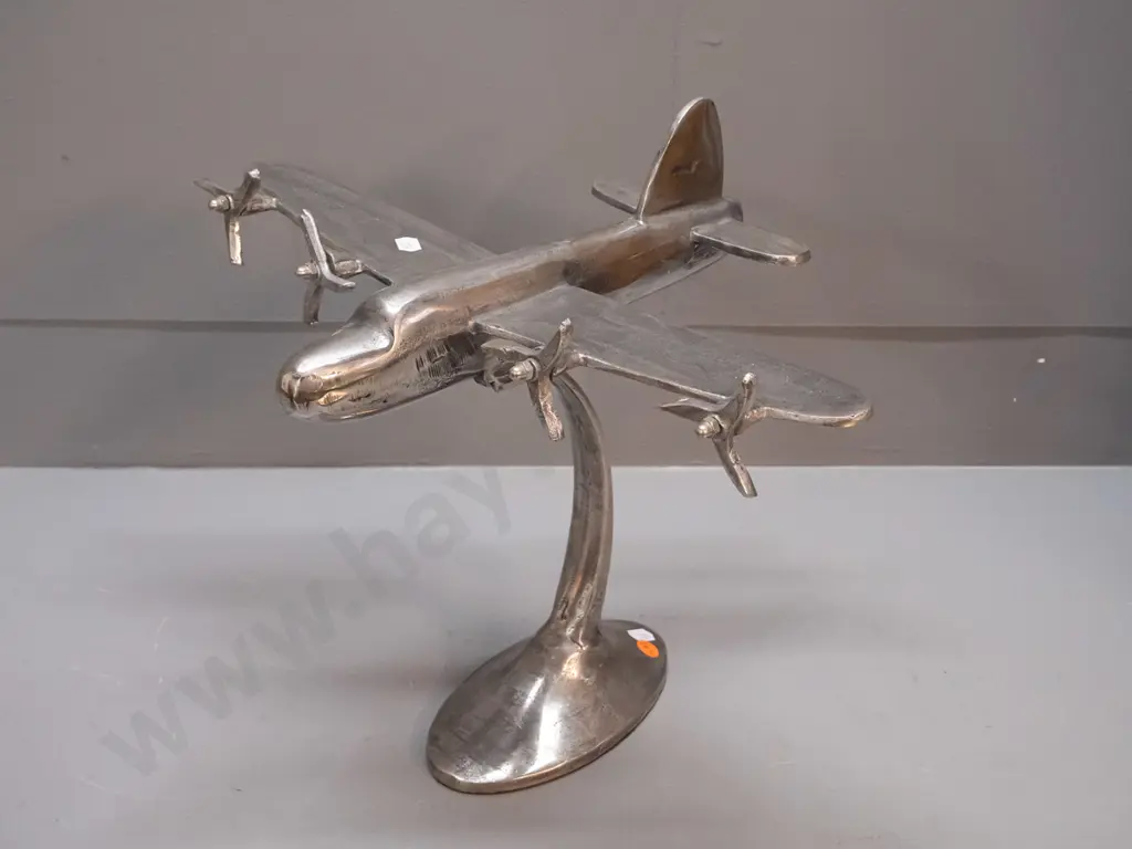 reproduction deco style cast aluminium model aeroplane on stand - casting a bit rough in places H-290 W-410 L-300 Image 1++